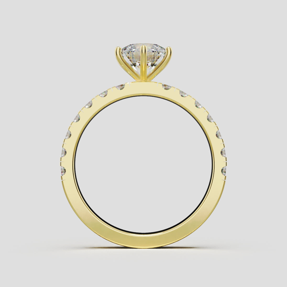 Selciato, 1ct round lab grown diamond engagement ring, 2.0mm Pave, 6 Prongs, 18K yellow gold - through finger