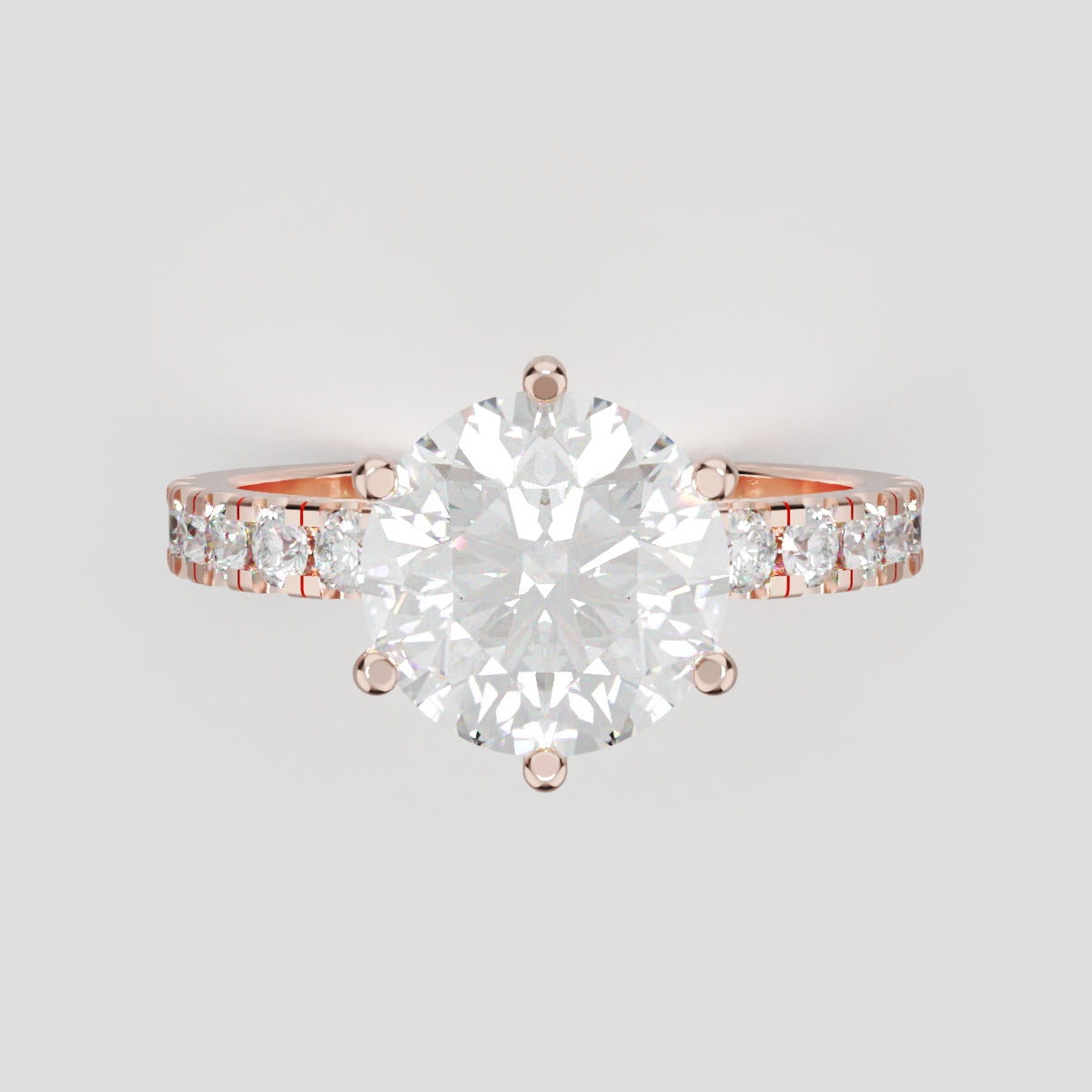 Selciato, 2ct round lab grown diamond engagement ring, 2.0mm Pave, 6 Prongs, 18K rose gold - front view