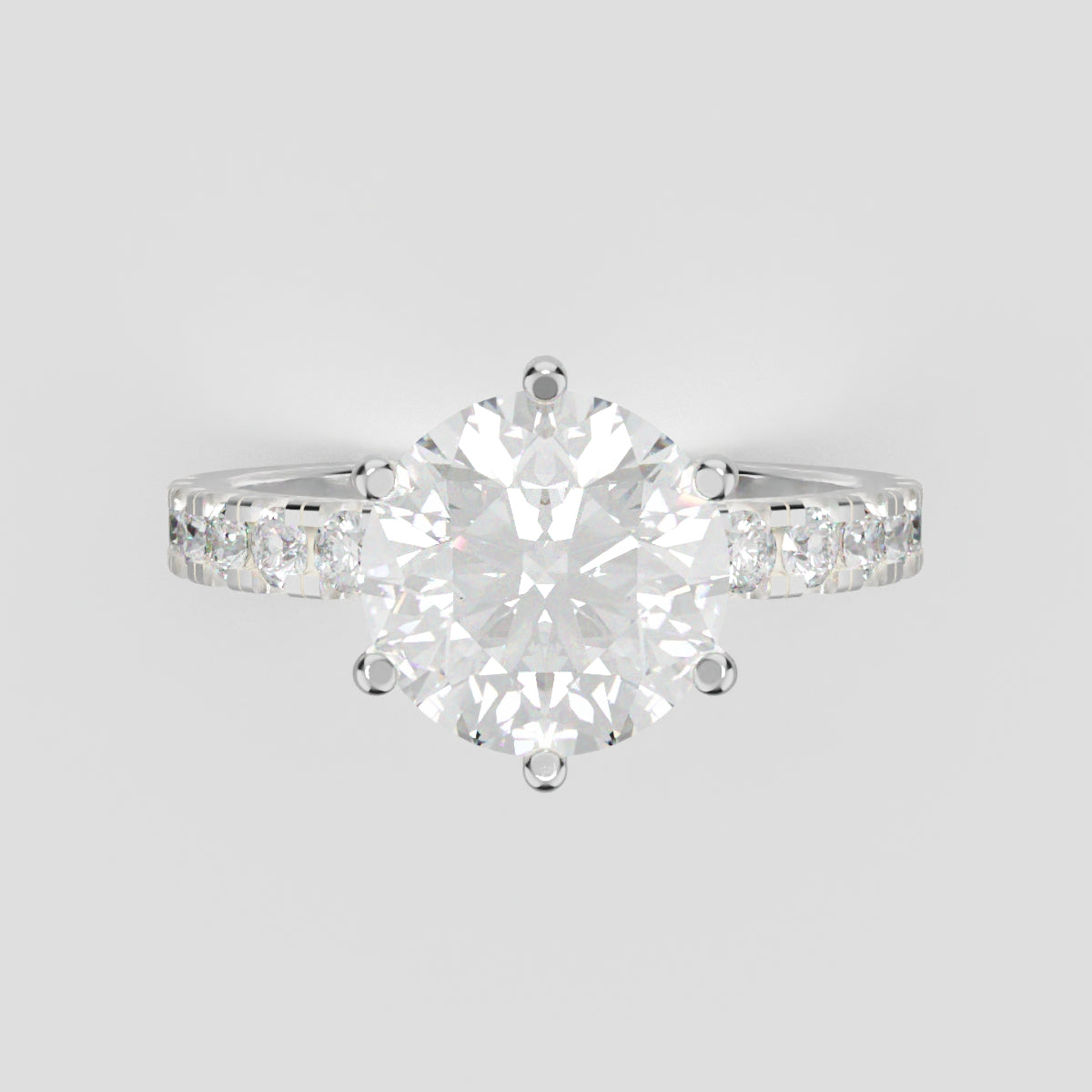 Selciato, 2ct round lab grown diamond engagement ring, 2.0mm Pave, 6 Prongs, 18K white gold - front view