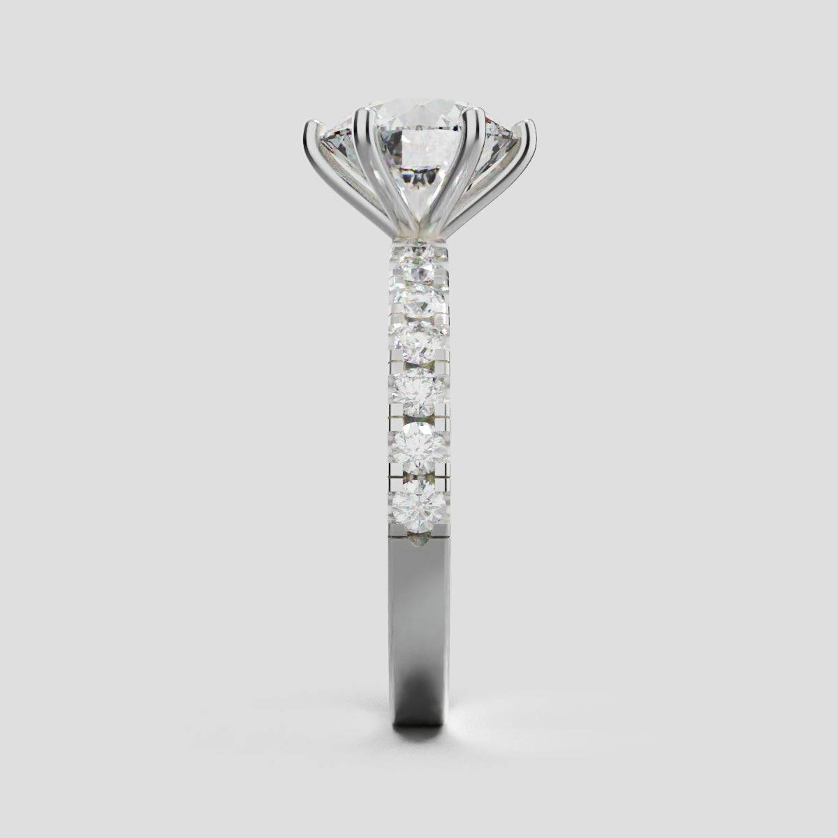 Selciato, 2ct round lab grown diamond engagement ring, 2.0mm Pave, 6 Prongs, 18K white gold - side view