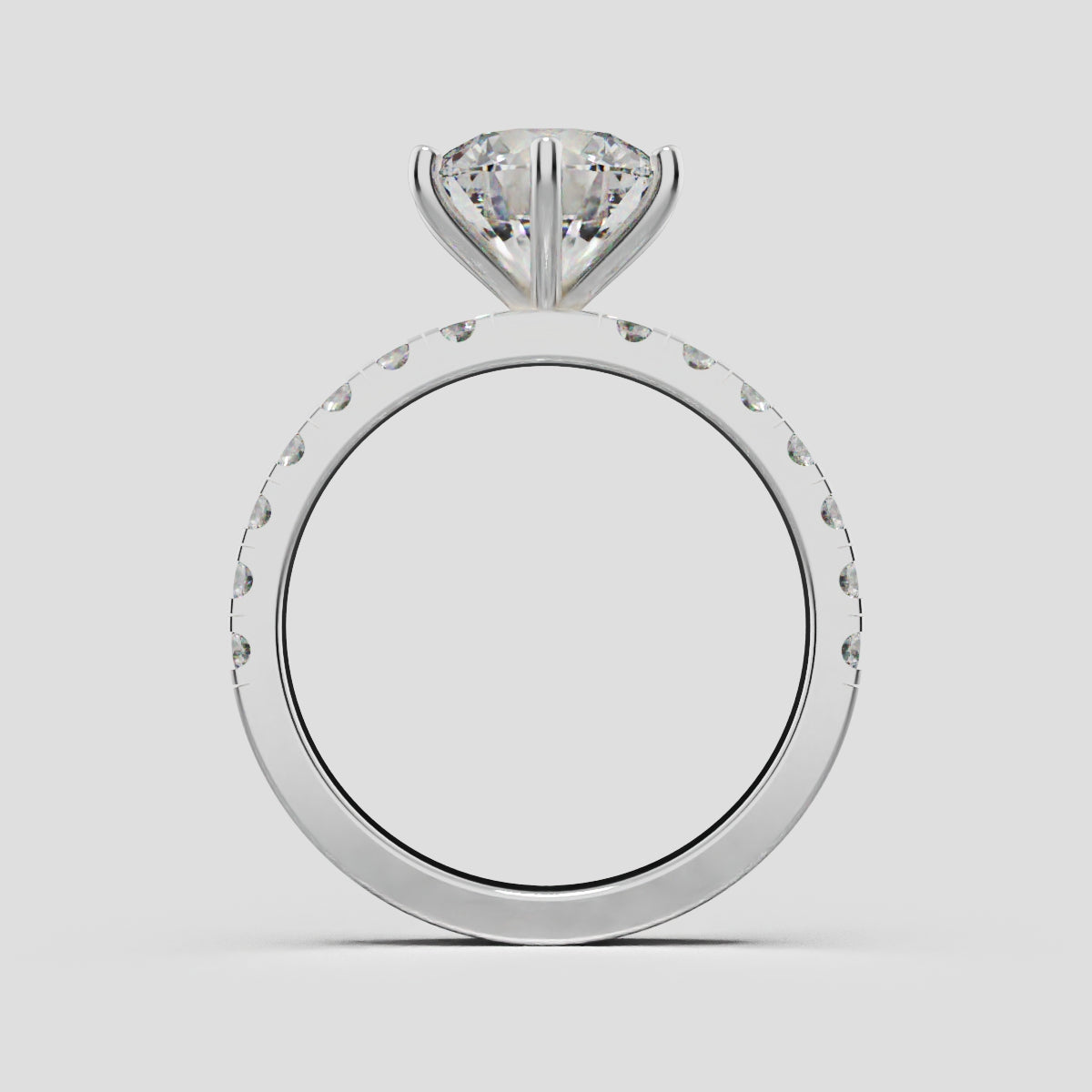 Selciato, 2ct round lab grown diamond engagement ring, 2.0mm Pave, 6 Prongs, 18K white gold - through finger