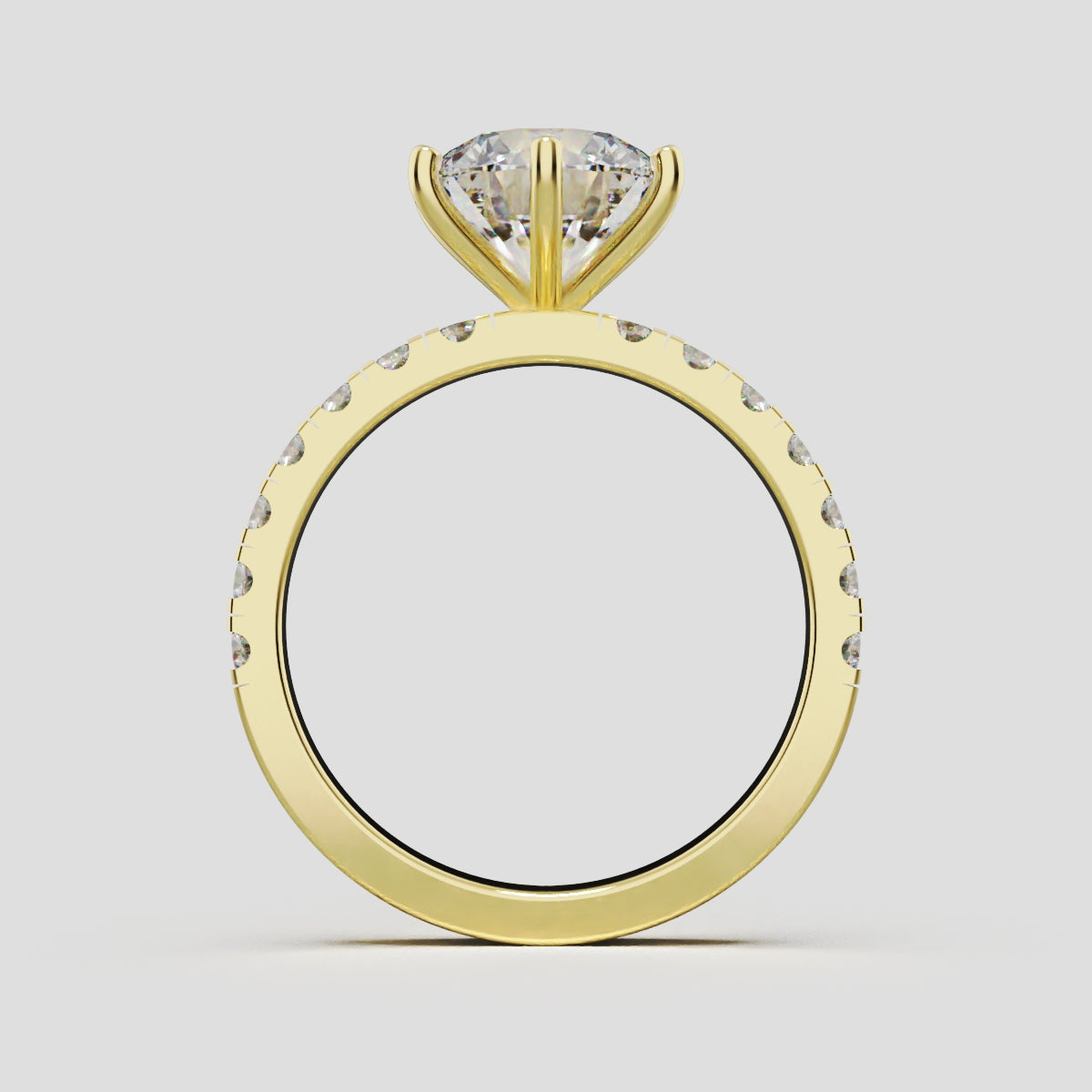 Selciato, 2ct round lab grown diamond engagement ring, 2.0mm Pave, 6 Prongs, 18K yellow gold - through finger