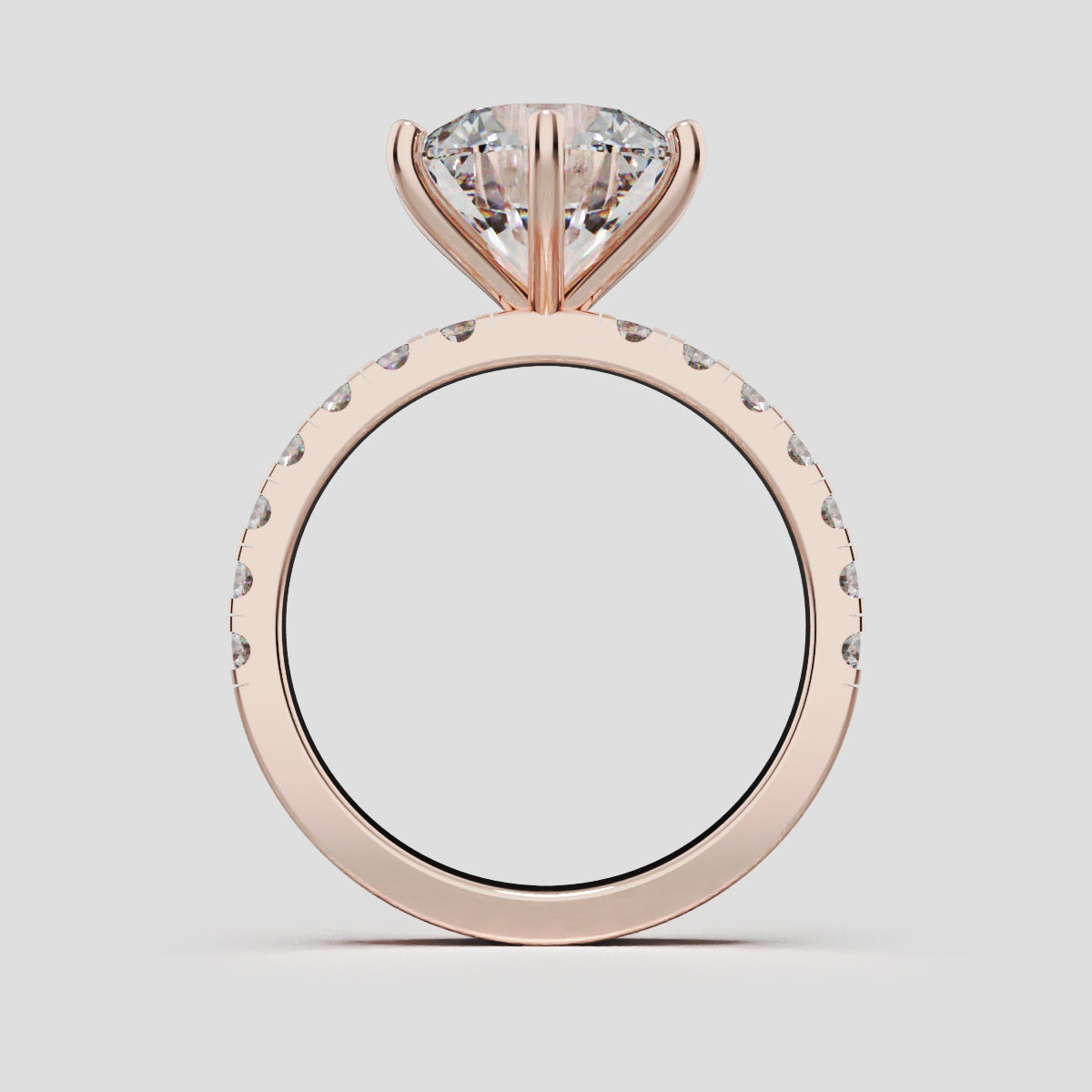 Selciato, 3ct round lab grown diamond engagement ring, 2.0mm Pave, 6 Prongs, 18K rose gold - through finger