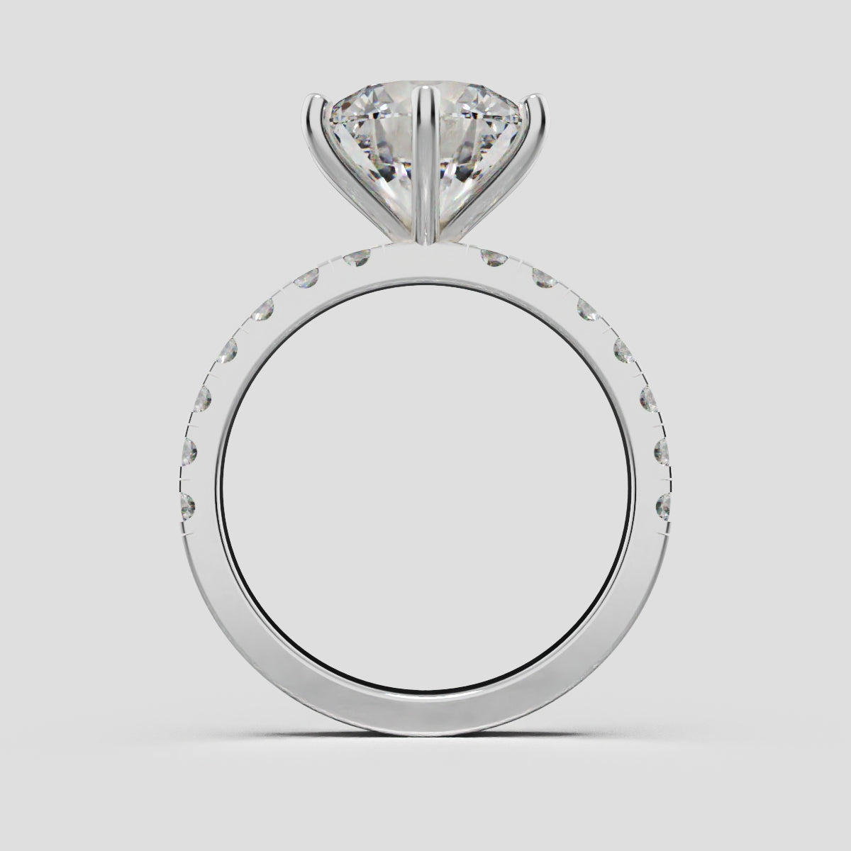 Selciato, 3ct round lab grown diamond engagement ring, 2.0mm Pave, 6 Prongs, 18K white gold - through finger