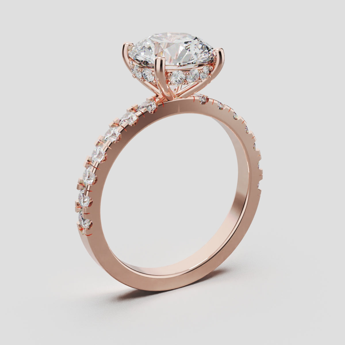 Nimbo, 2ct round lab grown diamond engagement ring, 2.0mm Pave, Hidden Halo, 4 Prongs, 18K rose gold - ne