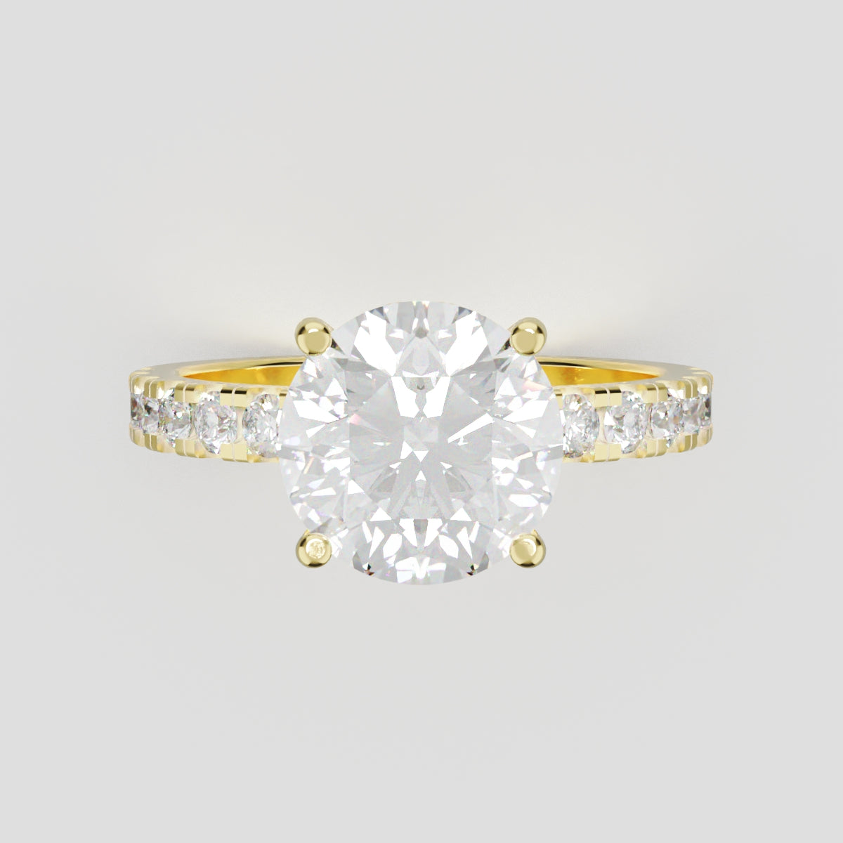 Nimbo, 2ct round lab grown diamond engagement ring, 2.0mm Pave, Hidden Halo, 4 Prongs, 18K yellow gold - front view
