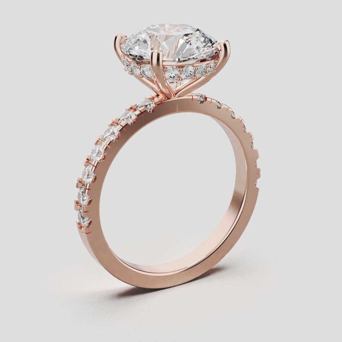 Nimbo, 3ct round lab grown diamond engagement ring, 2.0mm Pave, Hidden Halo, 4 Prongs, 18K rose gold - ne