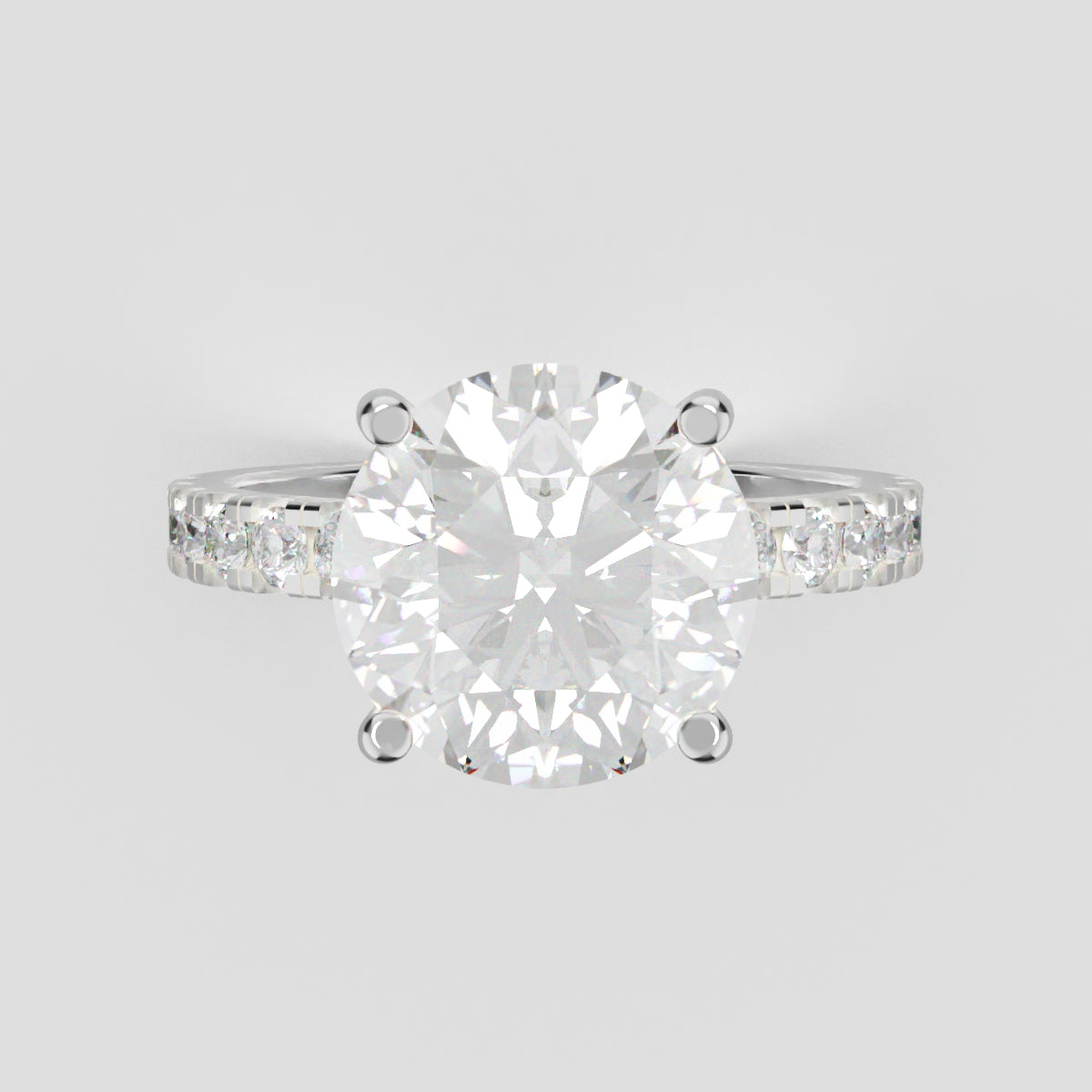 Nimbo, 3ct round lab grown diamond engagement ring, 2.0mm Pave, Hidden Halo, 4 Prongs, 18K white gold - front view