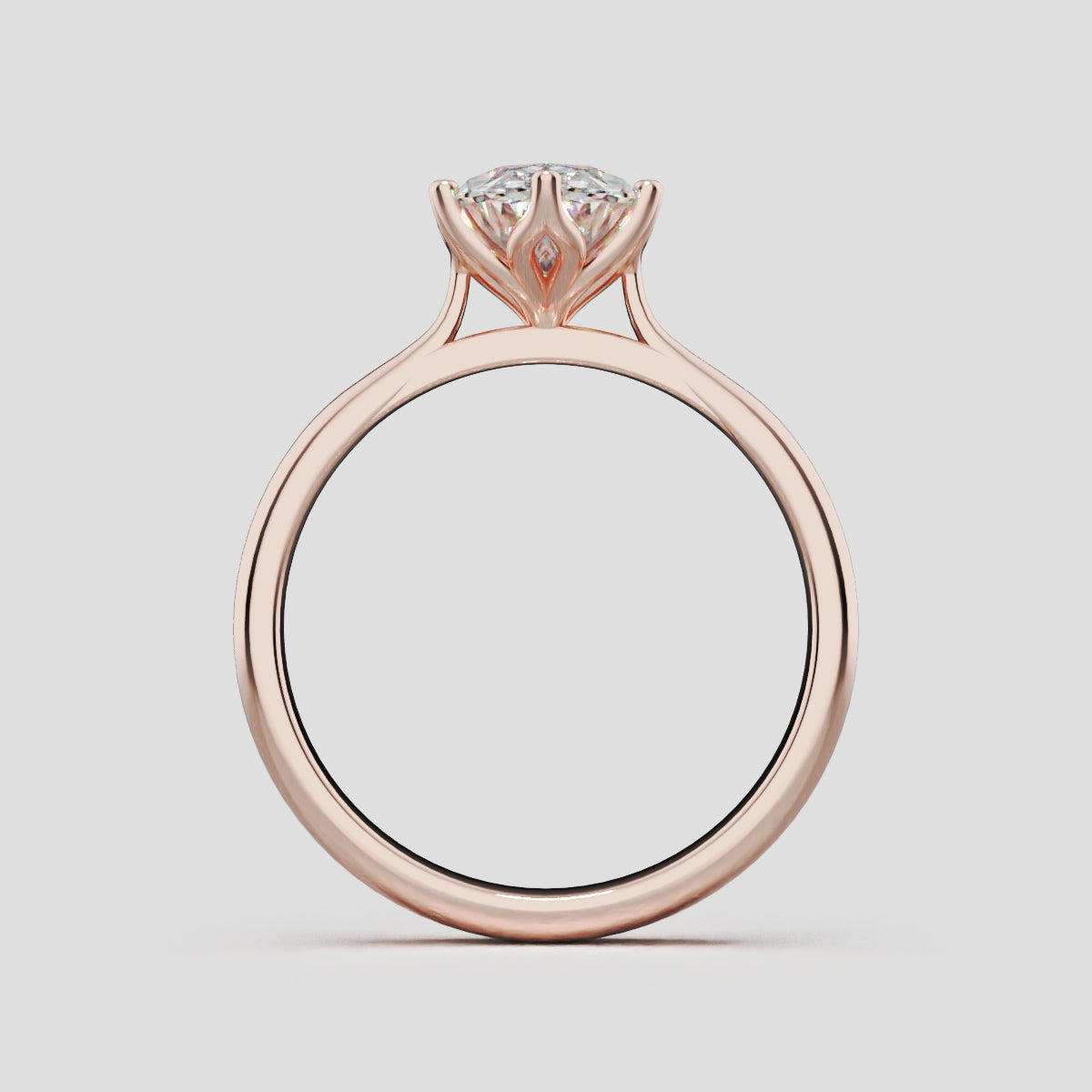Ninfea, 1.5ct oval lab grown diamond engagement ring, Petal Cathedral, 18K rose gold - through finger