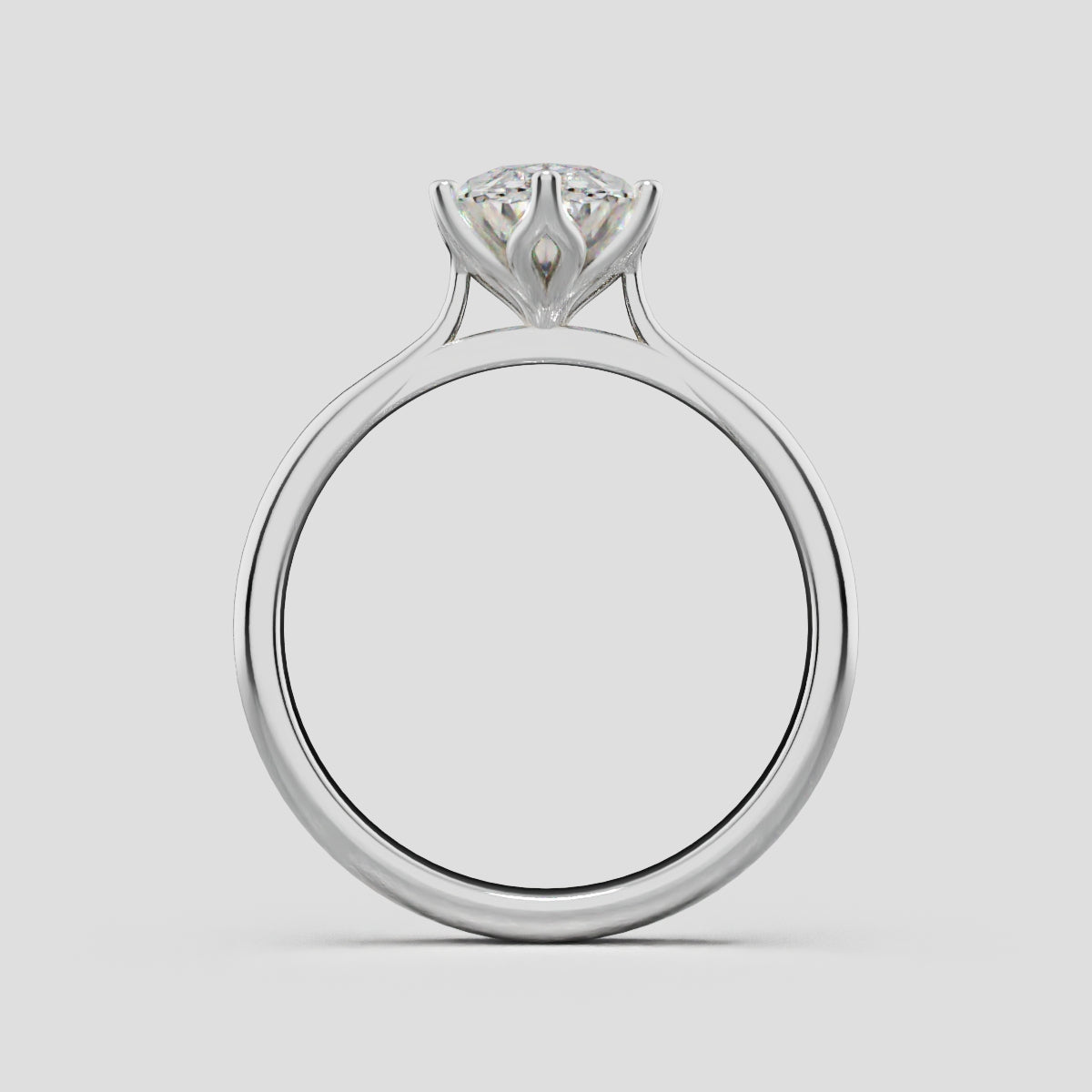 Ninfea, 1.5ct oval lab grown diamond engagement ring, Petal Cathedral, 18K white gold - through finger