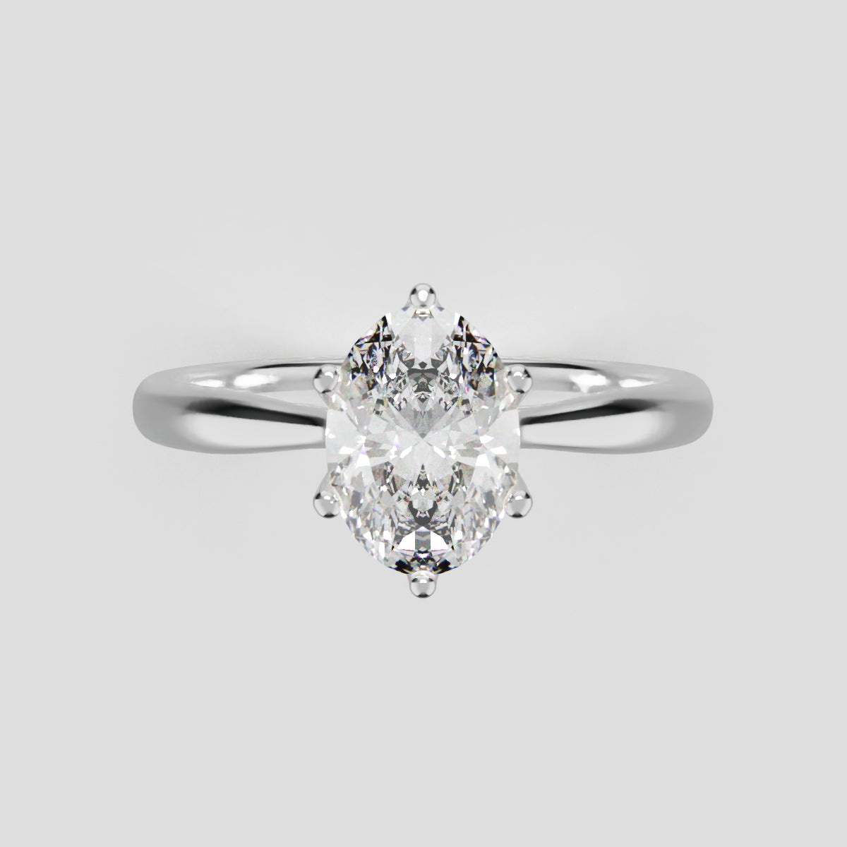 Ninfea, 1ct oval lab grown diamond engagement ring, Petal Cathedral, 18K white gold - front view