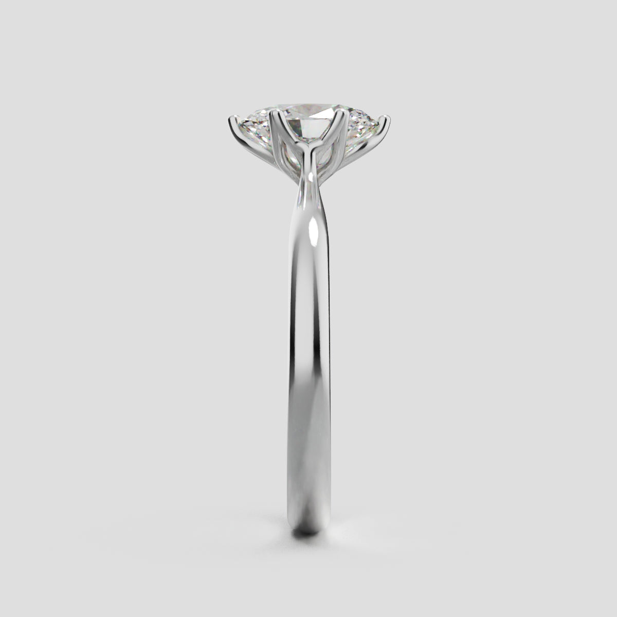 Ninfea, 1ct oval lab grown diamond engagement ring, Petal Cathedral, 18K white gold - side view