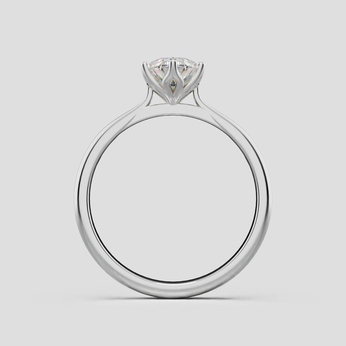 Ninfea, 1ct oval lab grown diamond engagement ring, Petal Cathedral, 18K white gold - through finger