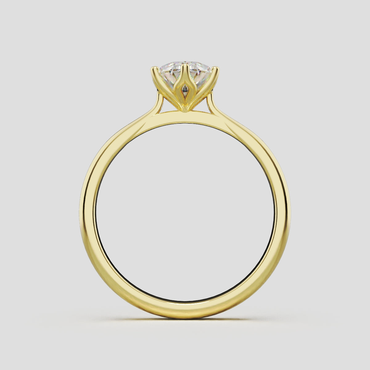 Ninfea, 1ct oval lab grown diamond engagement ring, Petal Cathedral, 18K yellow gold - through finger