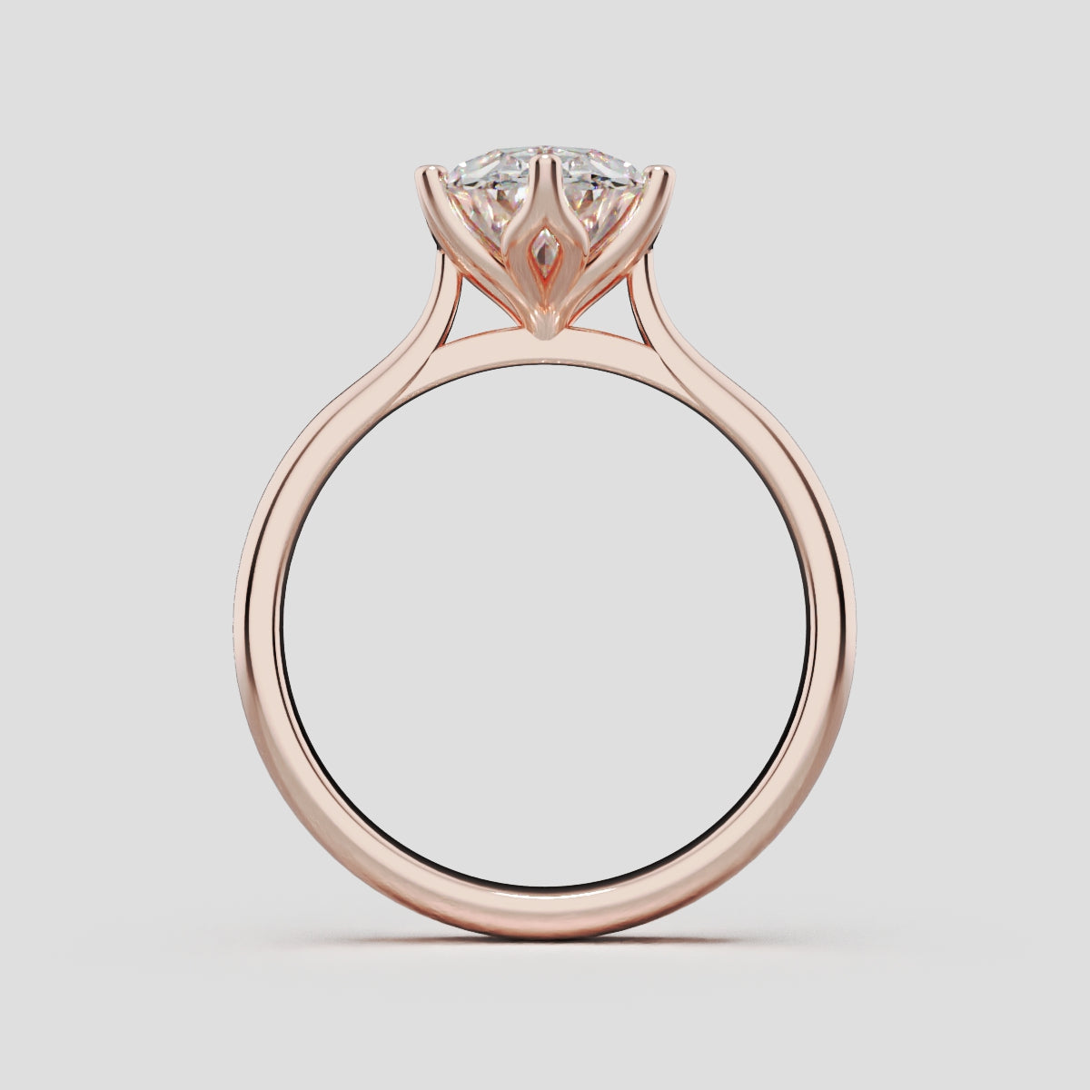 Ninfea, 2ct oval lab grown diamond engagement ring, Petal Cathedral, 18K rose gold - through finger