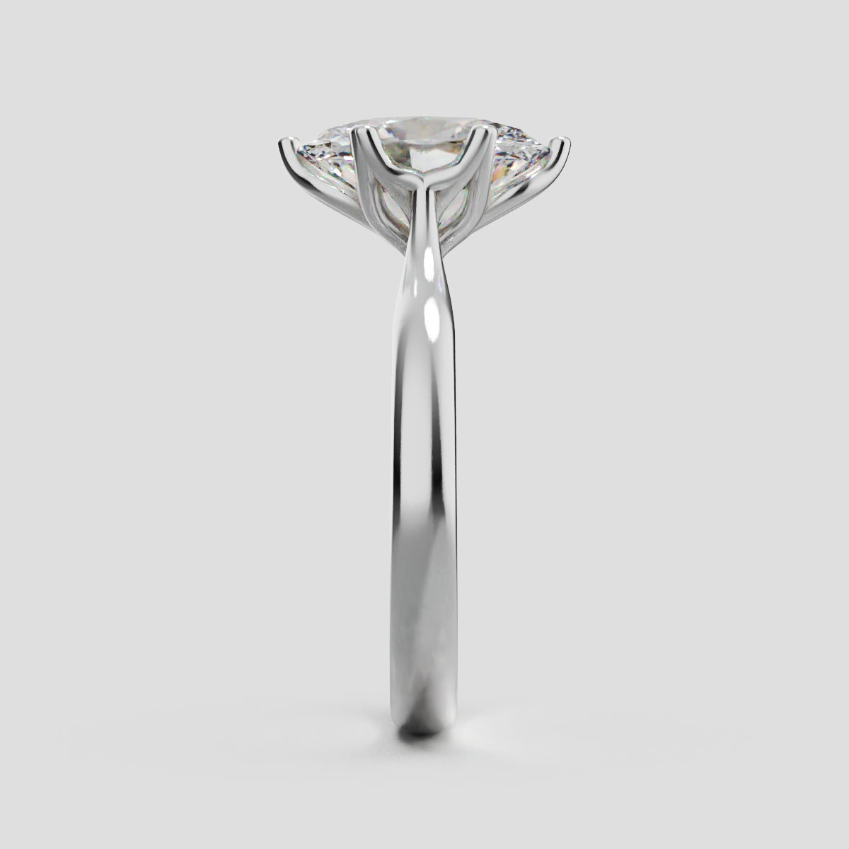 Ninfea, 2ct oval lab grown diamond engagement ring, Petal Cathedral, 18K white gold - side view