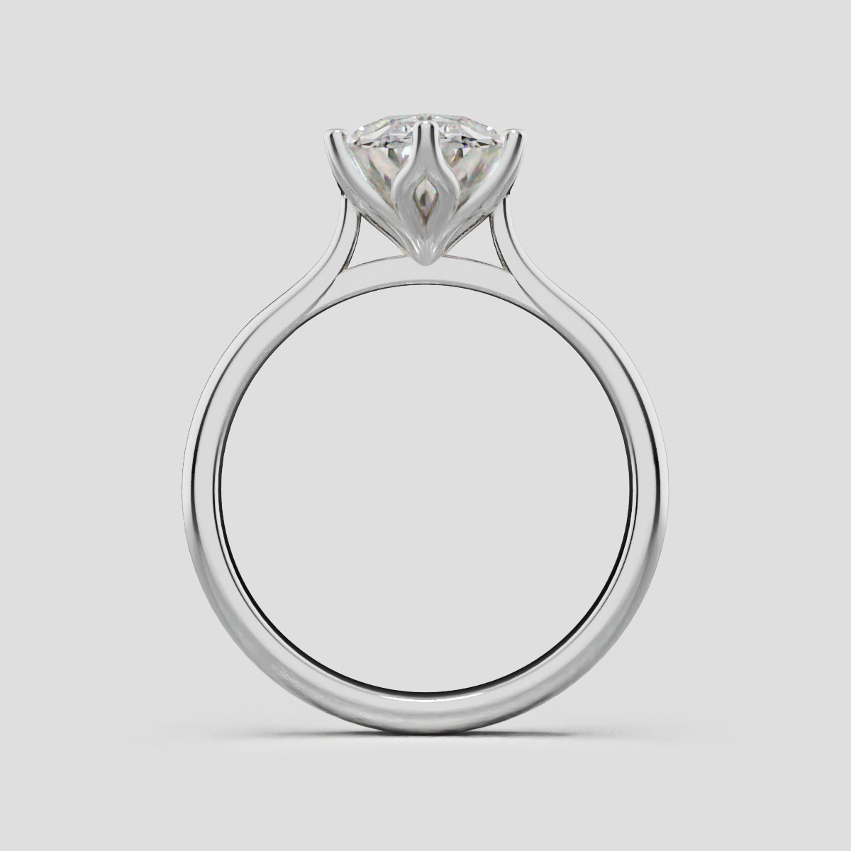 Ninfea, 2ct oval lab grown diamond engagement ring, Petal Cathedral, 18K white gold - through finger