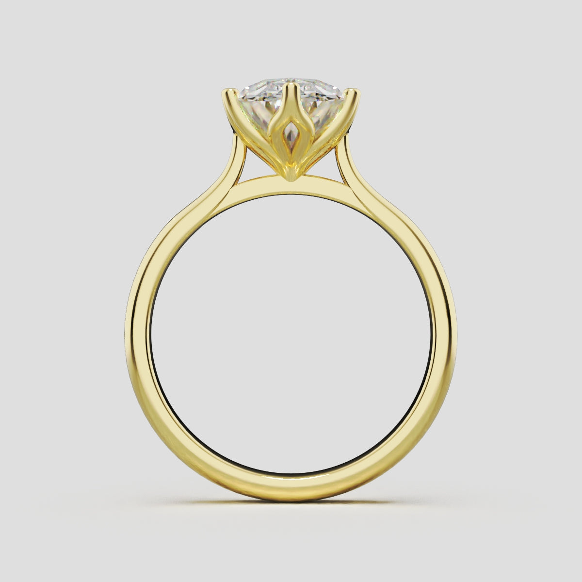 Ninfea, 2ct oval lab grown diamond engagement ring, Petal Cathedral, 18K yellow gold - through finger
