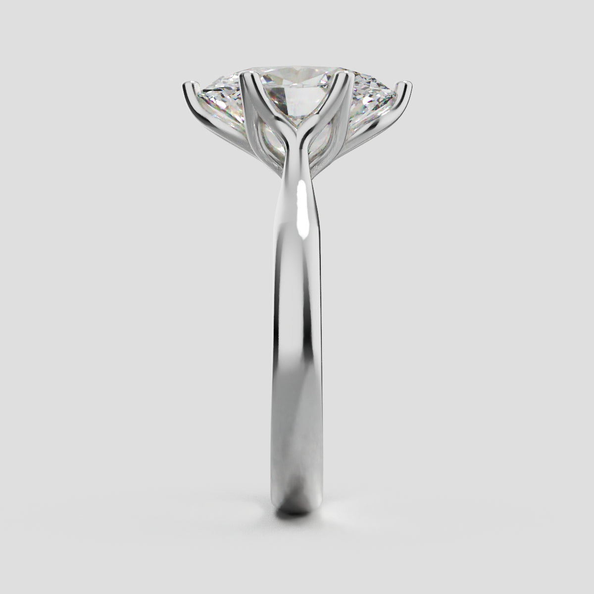 Ninfea, 3ct oval lab grown diamond engagement ring, Petal Cathedral, 18K white gold - side view