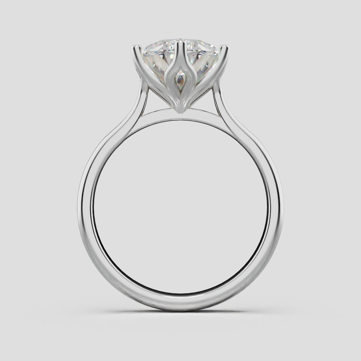 Ninfea, 3ct oval lab grown diamond engagement ring, Petal Cathedral, 18K white gold - through finger