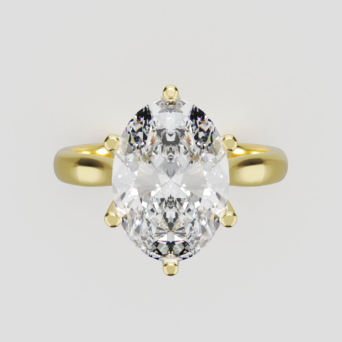 Ninfea, 3ct oval lab grown diamond engagement ring, Petal Cathedral, 18K yellow gold - front view