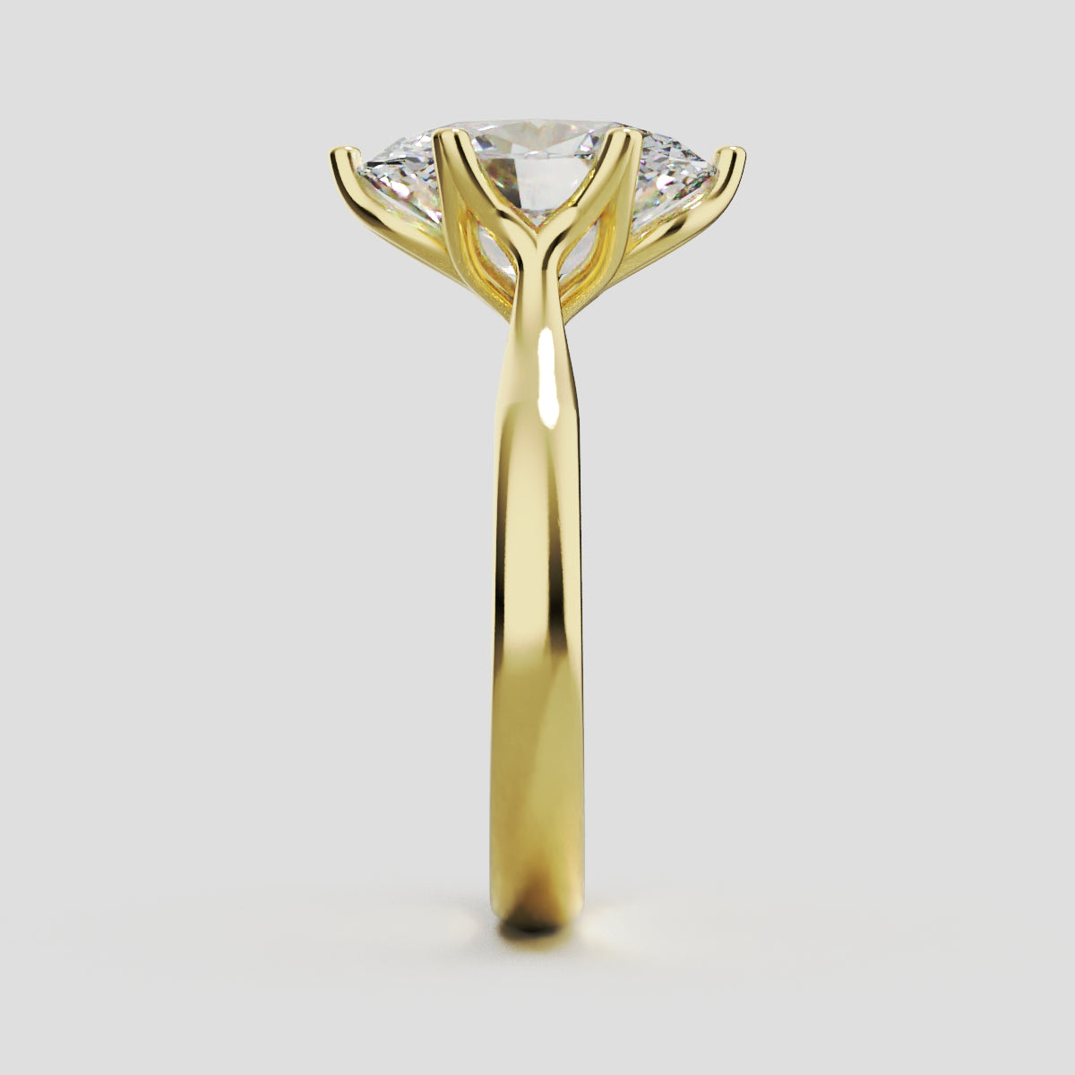 Ninfea, 3ct oval lab grown diamond engagement ring, Petal Cathedral, 18K yellow gold - side view