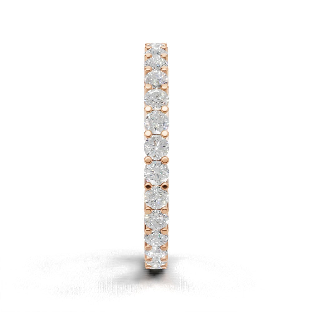 Full Eternity Basket 2mm lab grown diamond wedding band, 18K rose gold - side view