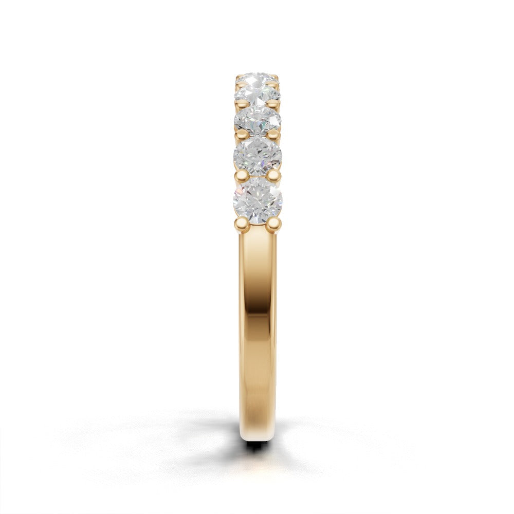 Half Eternity Basket 2.5mm lab grown diamond wedding band, 18K yellow gold - side view