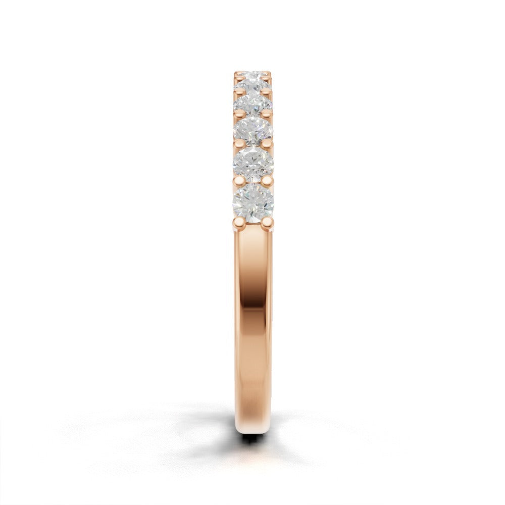 Half Eternity Basket 2mm lab grown diamond wedding band, 18K rose gold - side view