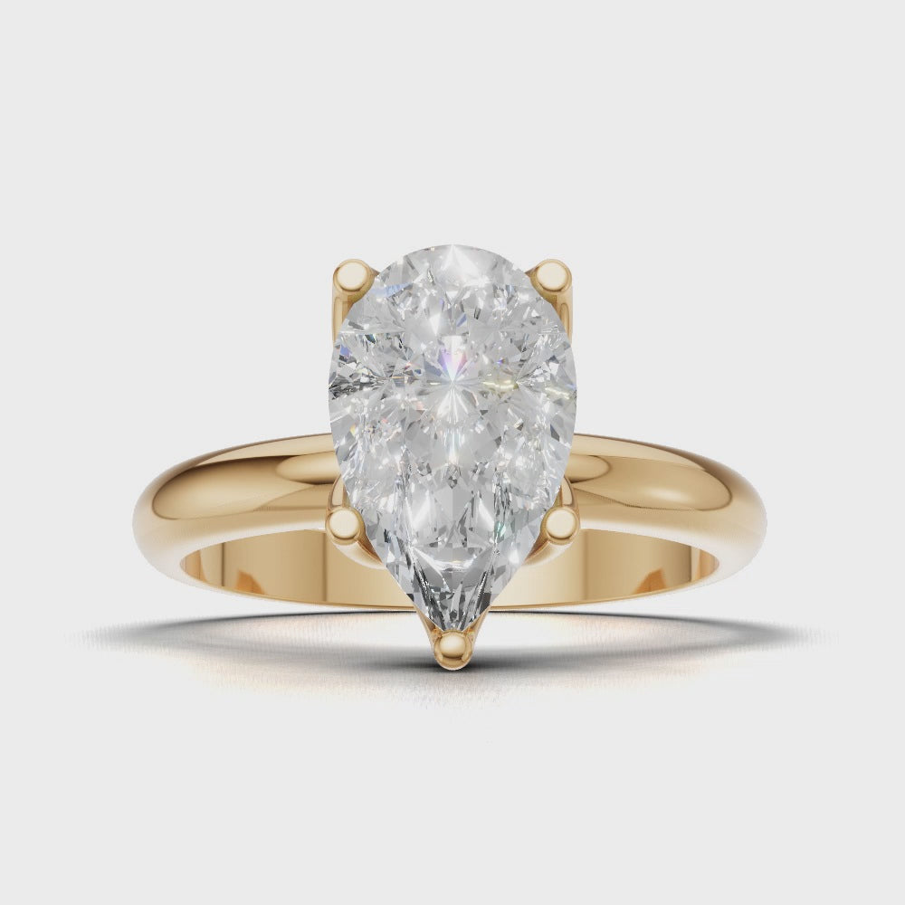 Sboccio, 1.5ct pear lab grown diamond engagement ring, Petal Set, 18K yellow gold - turning