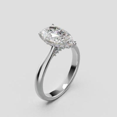 Campanile, 1.5ct pear lab grown diamond engagement ring, Cathedral Hidden Halo Bridge, 18K white gold - turning