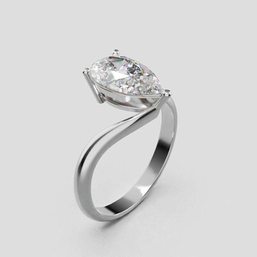 Spirale, 1.5ct pear lab grown diamond engagement ring, Bypass, 18K white gold - turning