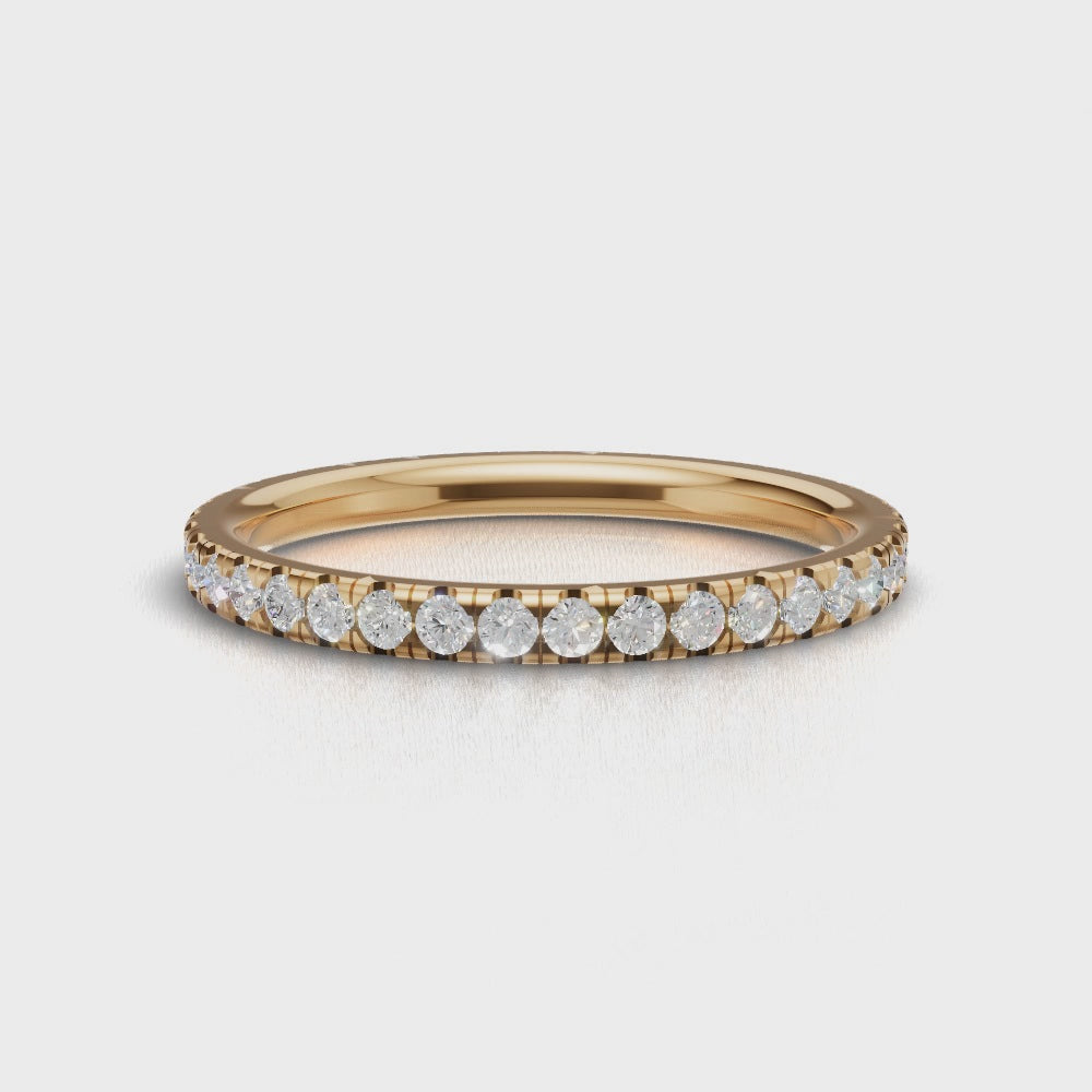 Full Eternity Pave 1.5mm lab grown diamond wedding band, 18K yellow gold - turning
