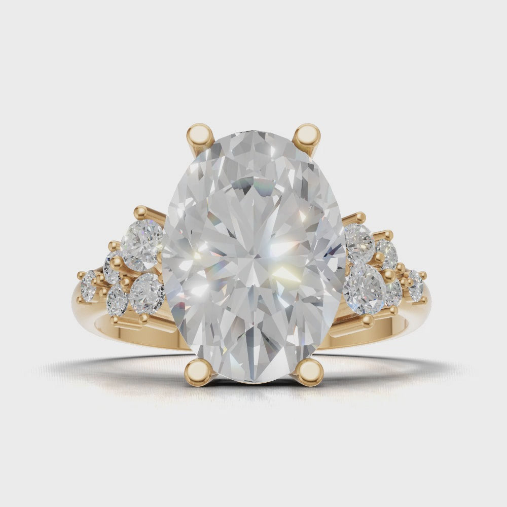 Sciame, 3ct oval lab grown diamond engagement ring, Cluster, 18K yellow gold - turning