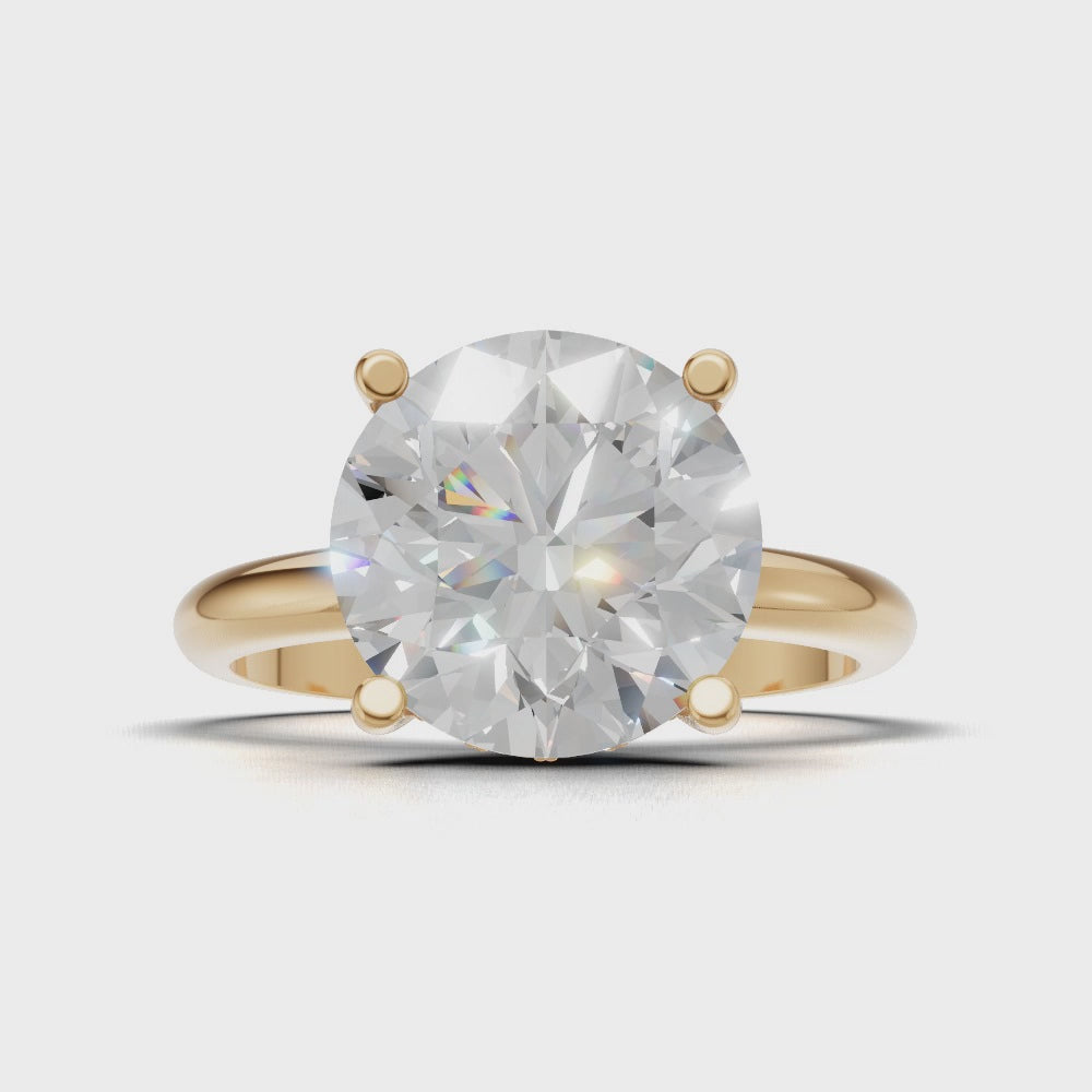 Costante, 3ct round lab grown diamond engagement ring, Plain Sides, Hidden Halo, 4 Prongs, Fixed Width, 18K yellow gold - turning