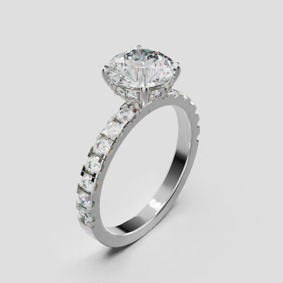 Nimbo, 1.5ct round lab grown diamond engagement ring, 2.0mm Pave, Hidden Halo, 4 Prongs, 18K white gold - turning