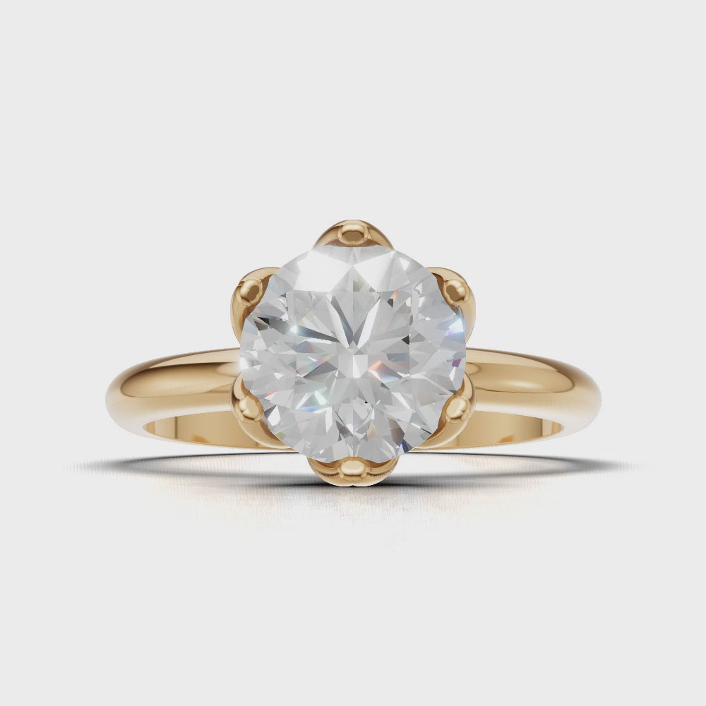 Fiorita, 1.5ct round lab grown diamond engagement ring, Petal Visible, 18K yellow gold - turning