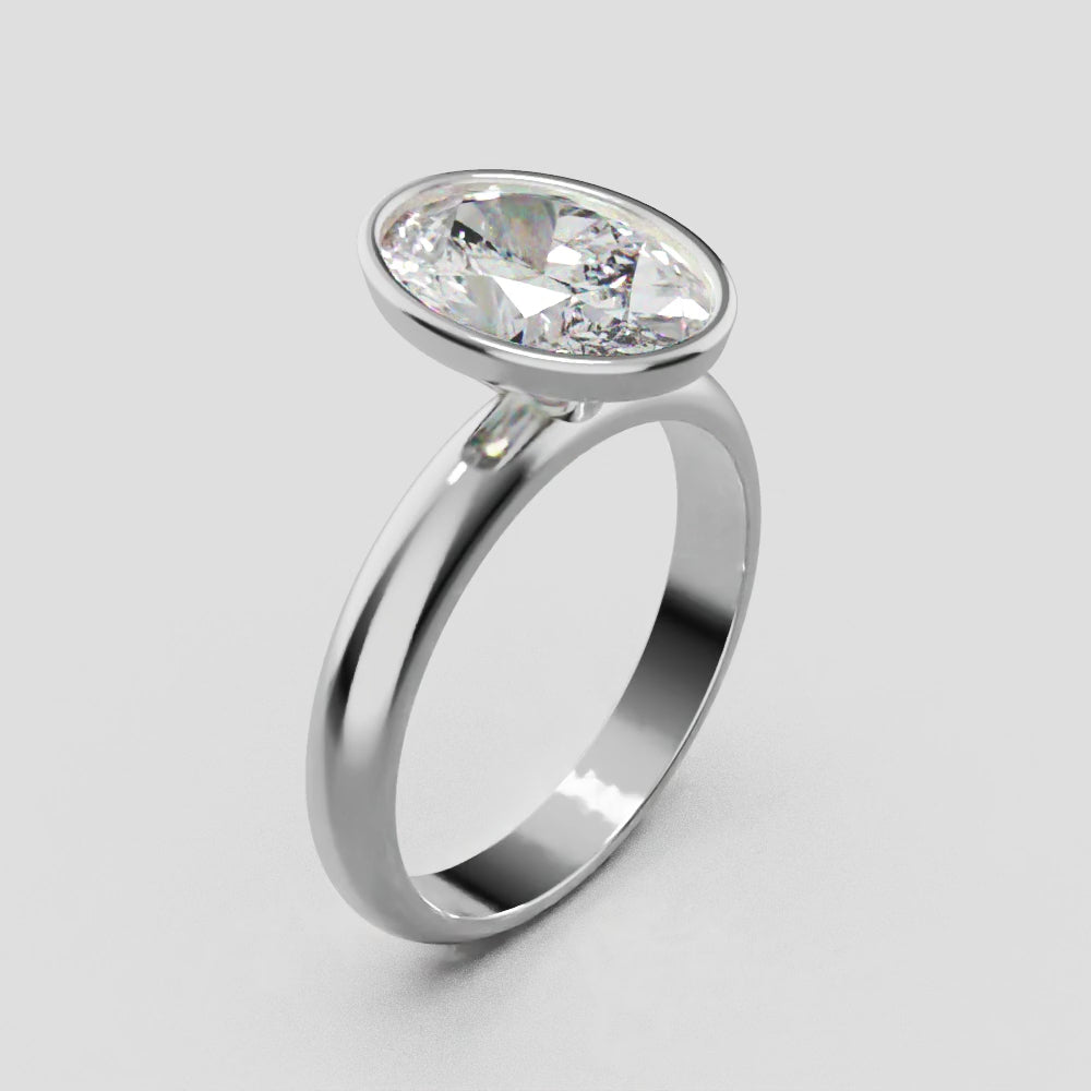 Alba, 2ct oval lab grown diamond engagement ring, Bezel, 18K white gold - turning