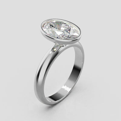 Alba, 2ct oval lab grown diamond engagement ring, Bezel, 18K white gold - turning