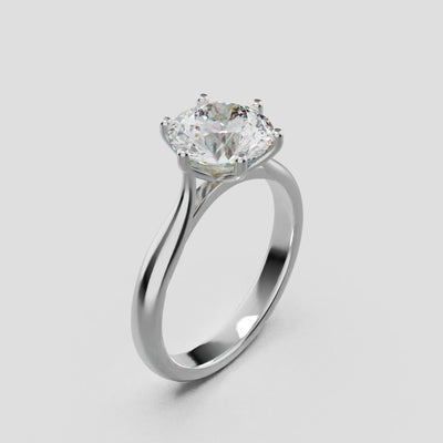 Corolla, 1.5ct round lab grown diamond engagement ring, Petal Cathedral, 18K white gold - turning