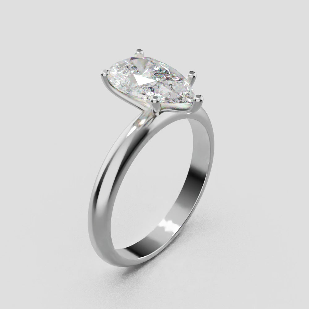 Cinque Punte, 1.5ct pear lab grown diamond engagement ring, Plain Sides, 5 Prongs, 18K white gold - turning