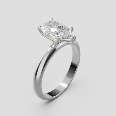 Cinque Punte, 1.5ct pear lab grown diamond engagement ring, Plain Sides, 5 Prongs, 18K white gold - turning