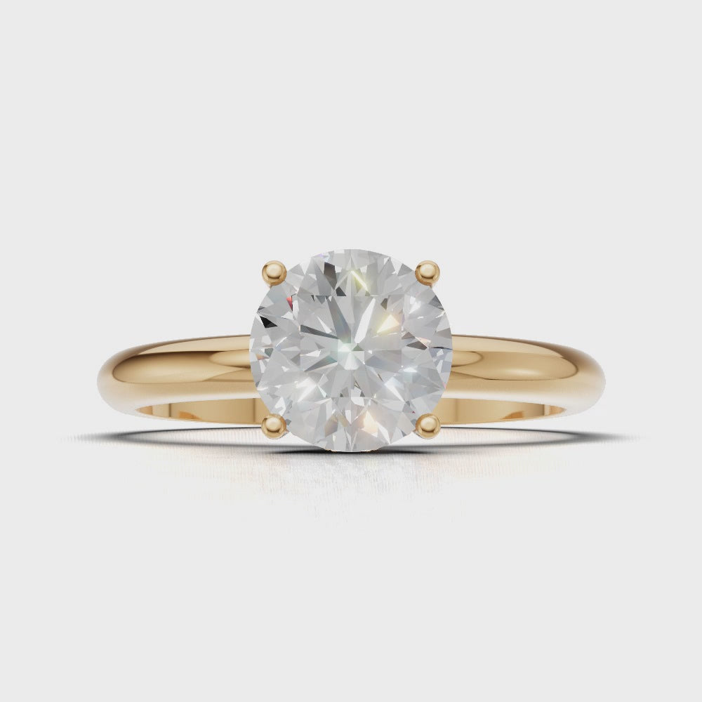Segreto, 1ct round lab grown diamond engagement ring, Plain Sides, Hidden Halo, 4 Prongs, 18K yellow gold - turning