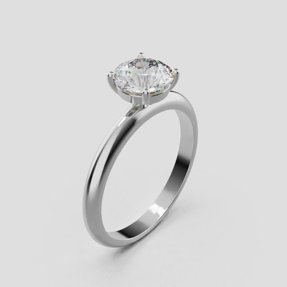 Limpido, 1ct round lab grown diamond engagement ring, Plain Sides, Plain Gallery, 4 Prongs, 18K white gold - turning