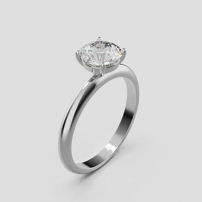 Limpido, 1ct round lab grown diamond engagement ring, Plain Sides, Plain Gallery, 4 Prongs, 18K white gold - turning