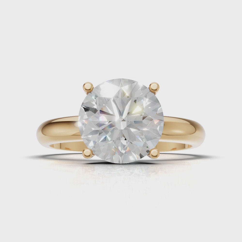 Limpido, 2ct round lab grown diamond engagement ring, Plain Sides, Plain Gallery, 4 Prongs, 18K yellow gold - turning