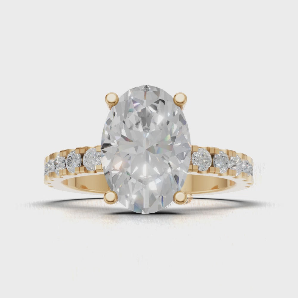 Penombra, 2ct oval lab grown diamond engagement ring, 2.0mm Pave, Hidden Halo, 18K yellow gold - turning