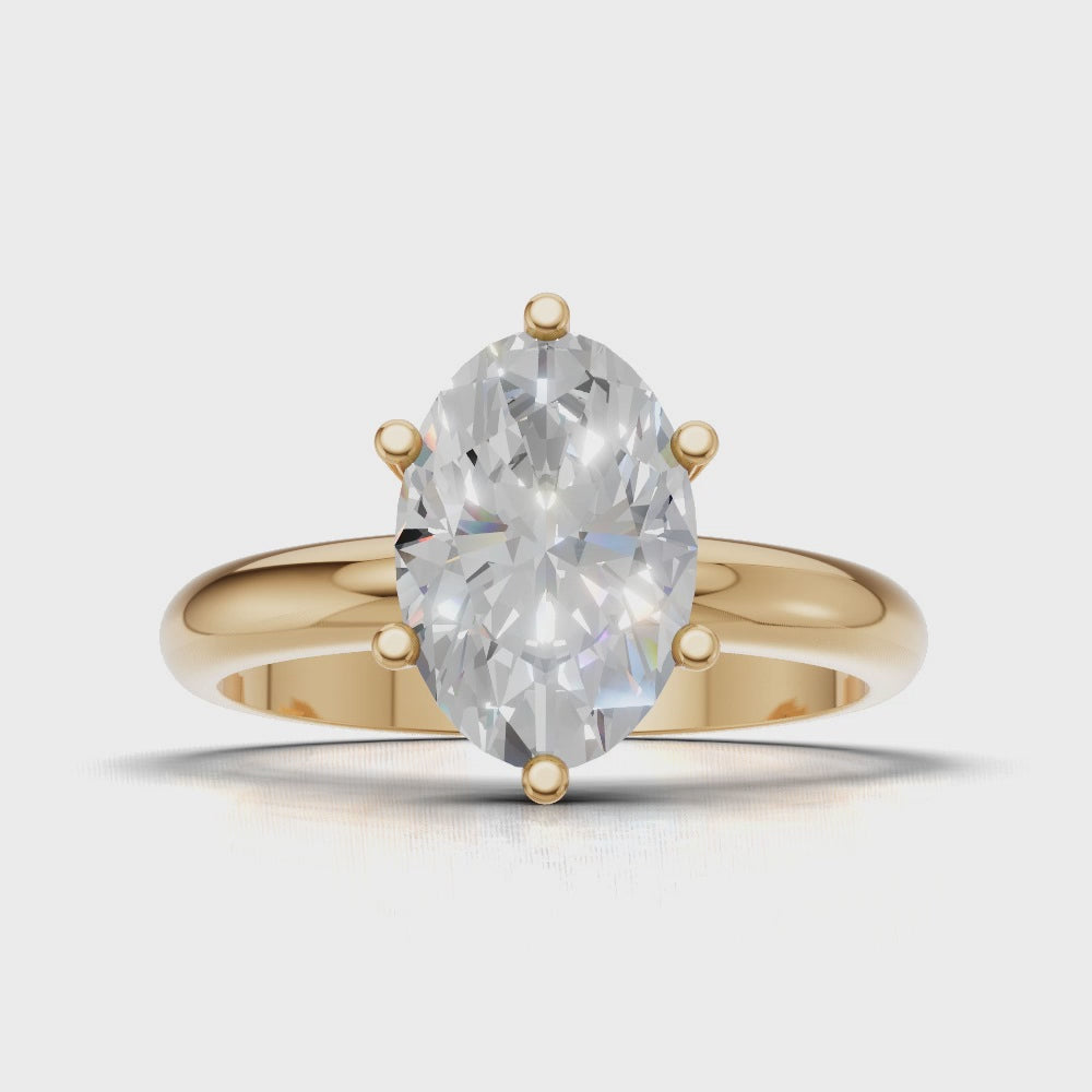 Sestante, 1.5ct oval lab grown diamond engagement ring, Plain Sides, 6 Prongs, 18K yellow gold - turning