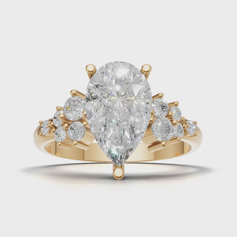Nido, 1.5ct pear lab grown diamond engagement ring, Cluster, 18K yellow gold - turning