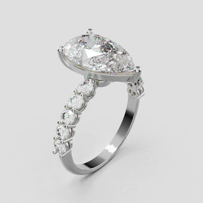 Stilla, 3ct pear lab grown diamond engagement ring, 2.5mm Side Stones, 18K white gold - turning